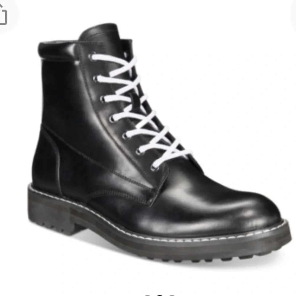 NEW INC International Concepts Leather Mens Ivan Lace Up Boots, Size 7, Black